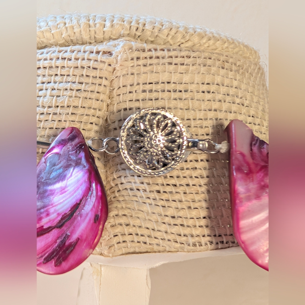 Statement Necklace Pink Shell Teardrops Natural S… - image 5